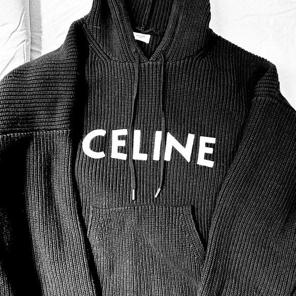 【希少】CELINE Hooded Sweater Ribbed Wool Authentic CELINE HOODED SWEATER IN RIBBED WOOL BLACK XS SIZE